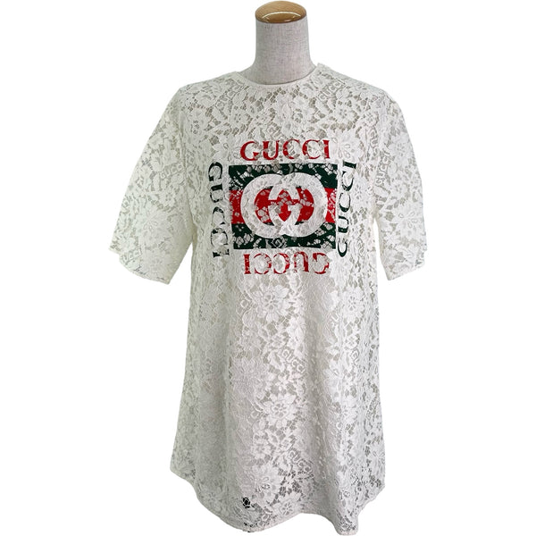 グッチ GUCCI ロゴプリント半袖チュニック 788990 ホワイト レーヨン