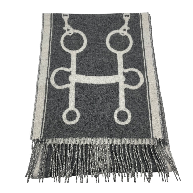 エルメス HERMES マフラー モール イヴォワールxフランネルグレー カシミヤ マフラー