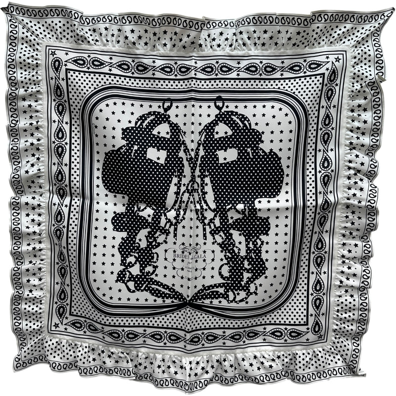 HERMES BRIDES & GALA シルクスカーフ カレ エルメス HERMES カレ70 フリル BRIDES DE GALA A POIS ブラック