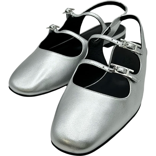 最終sale★HERMES バレエシューズ ダンスーズ 24cm相当 美品 エルメス HERMES ミラ バレエシューズ シルバー レザー レディース