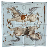 エルメス HERMES カレ90 ON EST BIEN ICI ブルー シルク レディース スカーフ