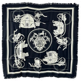 エルメス HERMES カレH80 フリンジ FRANGE HOMME EX LIBRIS ブラック/ホワイト シルク レディース スカーフ