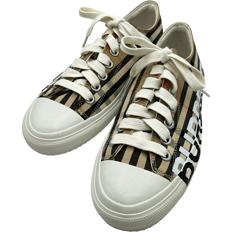 週末限定セールBurberry チェック柄 スニーカー ベージュ バーバリー BURBERRY ロゴノバチェックキャンバスローカットスニーカー