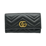 グッチ GUCCI ダブルGコンチネンタルウォレット 443436 ブラック ゴールド金具 レザー レディース 長財布