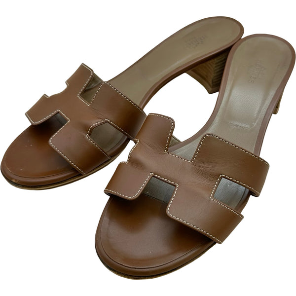 エルメス HERMES オアジス ヒールサンダル H071002Z キャメル レザー