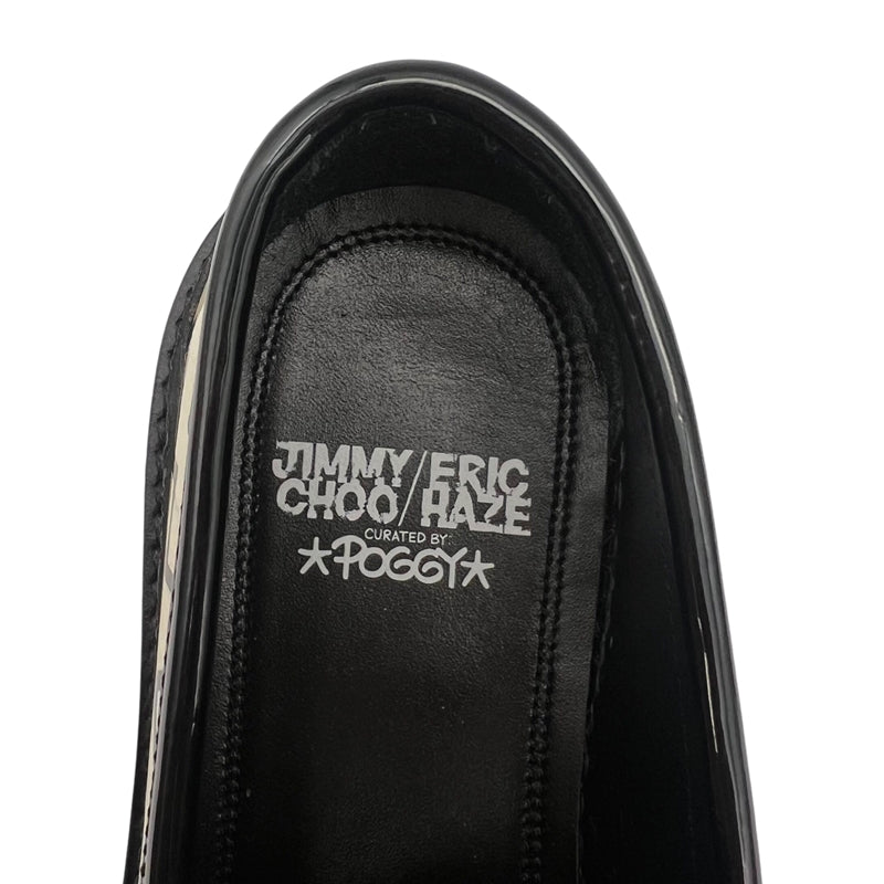 ジミーチュウ JIMMY CHOO jimmy choo×eric haze×poggy パテントレザーローファー ブラック×ホワイト 37.5(約24.5cm) エナメルレザー レディース ローファー