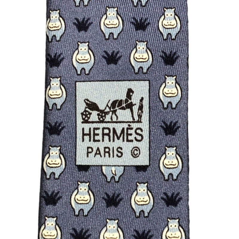 エルメス HERMES シルクタイ　カバ柄 シルク100％ メンズ ネクタイ