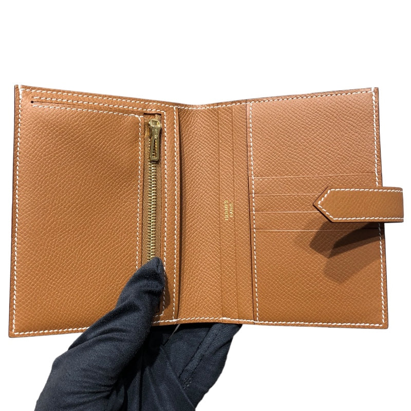 エルメス HERMES ベアンコンパクト B刻 ゴールド/GD金具 エプソン レディース 二つ折り財布