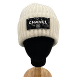 シャネル CHANEL スパンコール装飾ロゴニットキャップ アイボリー カシミヤ ユニセックス その他ファッション雑貨