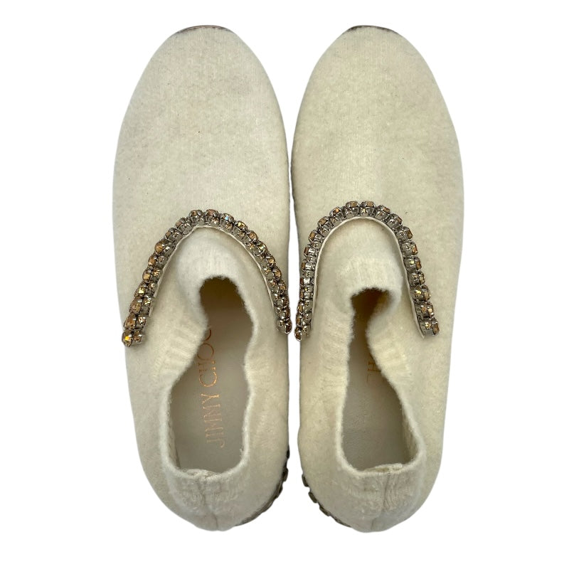 ジミーチュウ JIMMY CHOO ビジュー装飾ニットスリッポン ホワイト レディース スリッポン