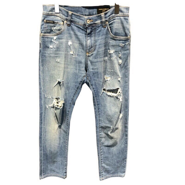 ドルチェ＆ガッバーナ Dolce & Gabbana ダメージデニムパンツ GY07CD ブルー コットン メンズ デニムパンツ