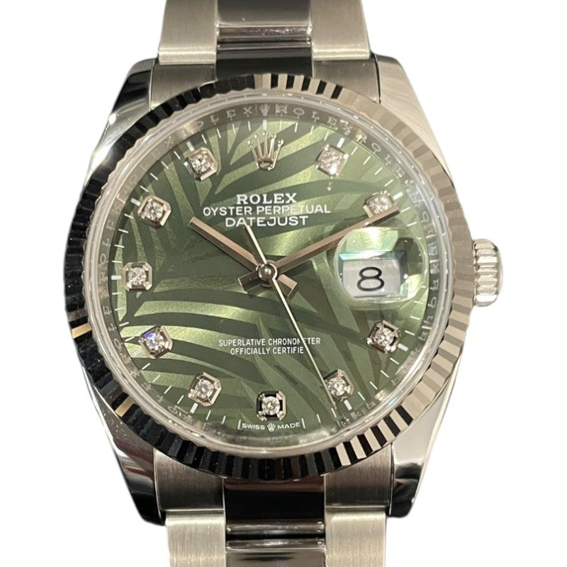 ロレックス ROLEX デイトジャスト36 パームモチーフオリーブグリーン 126234G グリーン WG/SS メンズ 腕時計