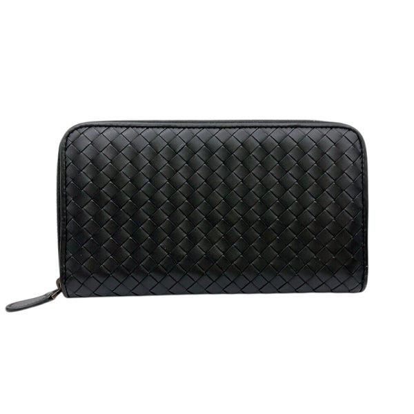 ボッテガ・ヴェネタ BOTTEGA VENETA イントレチャートラウンドファスナー長財布 ブラック カーフレザー メンズ 長財布