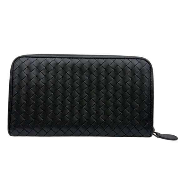 ボッテガ・ヴェネタ BOTTEGA VENETA イントレチャートラウンドファスナー長財布 ブラック カーフレザー メンズ 長財布