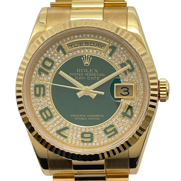 ロレックス ROLEX デイデイト36 パヴェダイヤ 50周年記念限定モデル 118238 グリーン K18YG 自動巻き メンズ 腕時計