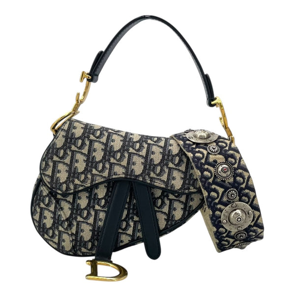 クリスチャン・ディオール Christian Dior ミニサドルバッグ ネイビー GD金具 キャンバス レディース ハンドバッグ