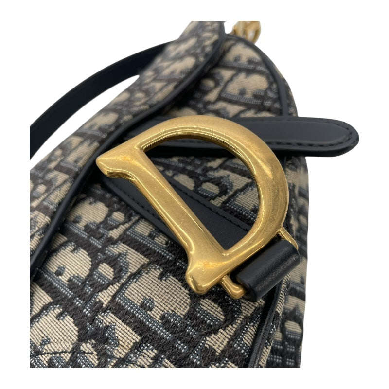 クリスチャン・ディオール Christian Dior ミニサドルバッグ ネイビー GD金具 キャンバス レディース ハンドバッグ