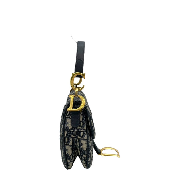 クリスチャン・ディオール Christian Dior ミニサドルバッグ ネイビー GD金具 キャンバス レディース ハンドバッグ