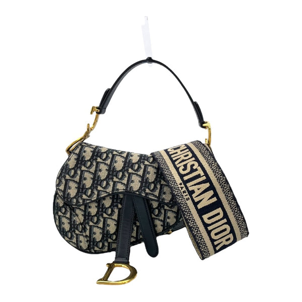 クリスチャン・ディオール Christian Dior ミニサドルバッグ ネイビー GD金具 キャンバス レディース ハンドバッグ