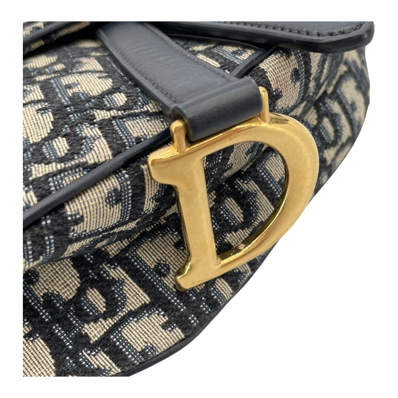クリスチャン・ディオール Christian Dior ミニサドルバッグ ネイビー GD金具 キャンバス レディース ハンドバッグ