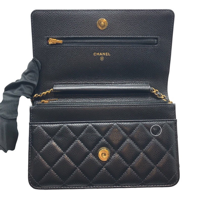 シャネル CHANEL マトラッセチェーンウォレット AP0250 ブラック×GD金具 牛革 キャビアスキン レディース ショルダーバッグ