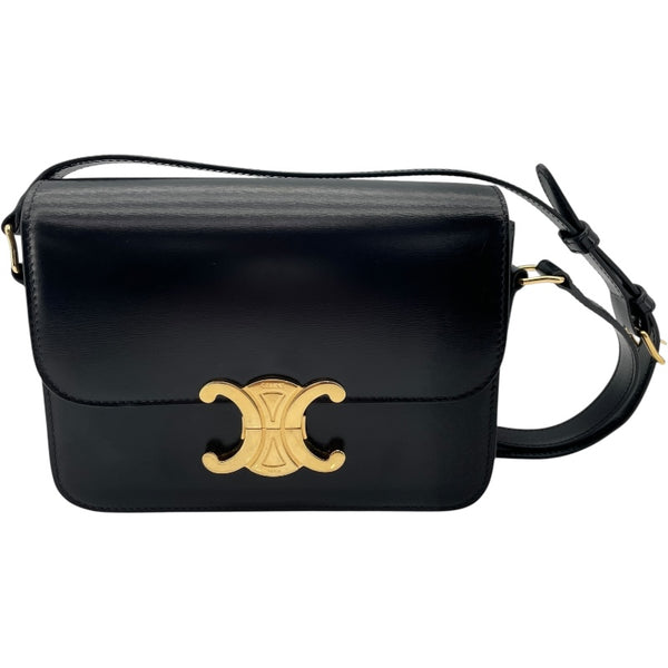 セリーヌ CELINE ティーントリオンフバッグ 188423 ブラック GD金具 シャイニーカーフ レディース ショルダーバッグ