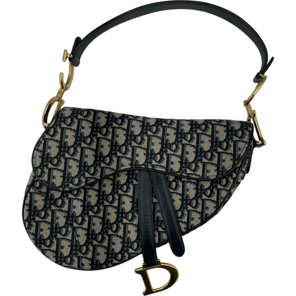 クリスチャン・ディオール Christian Dior オブリークサドルバッグ ネイビー GD金具 キャンバス レディース ショルダーバッグ