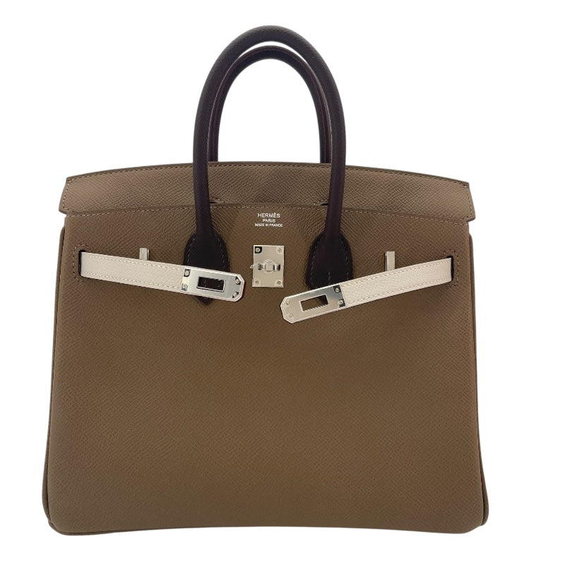 エルメス HERMES バーキン25 トリコロール B刻 エトゥープxグリベールxエベンヌ SV金具 エプソン レディース ハンドバッグ
