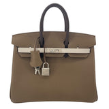 エルメス HERMES バーキン25 トリコロール B刻 エトゥープxグリベールxエベンヌ SV金具 エプソン レディース ハンドバッグ