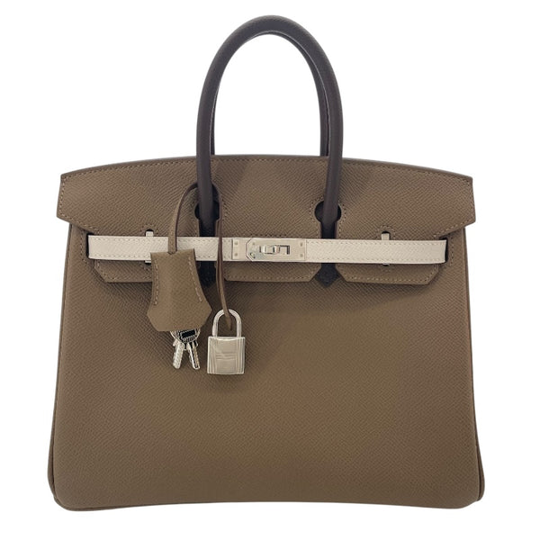 エルメス HERMES バーキン25 トリコロール B刻 エトゥープxグリベールxエベンヌ SV金具 エプソン レディース ハンドバッグ