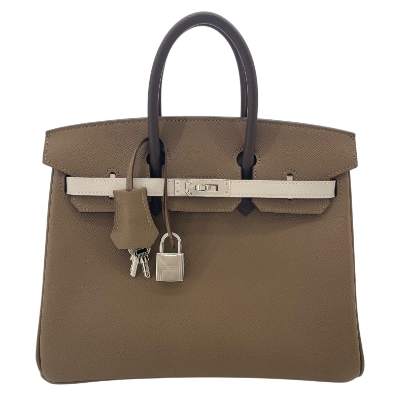 エルメス HERMES バーキン25 トリコロール B刻 エトゥープxグリベールxエベンヌ SV金具 エプソン レディース ハンドバッグ