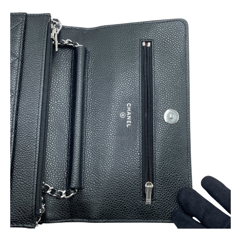 シャネル CHANEL マトラッセチェーンウォレット AP0250 ブラック SV金具 キャビアスキン レディース ウォレットチェーン