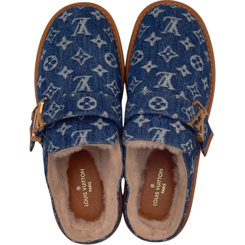 ルイ・ヴィトン LOUIS VUITTON LVコージーライン モノグラムミュールサンダル BM0230 ブルー デニム メンズ サンダル