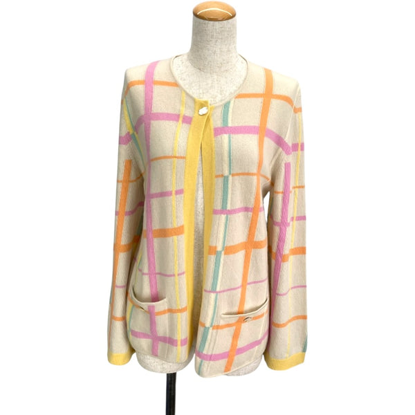 シャネル CHANEL チェック柄ニットカーディガン P12382 アイボリー カシミア レディース カーディガン