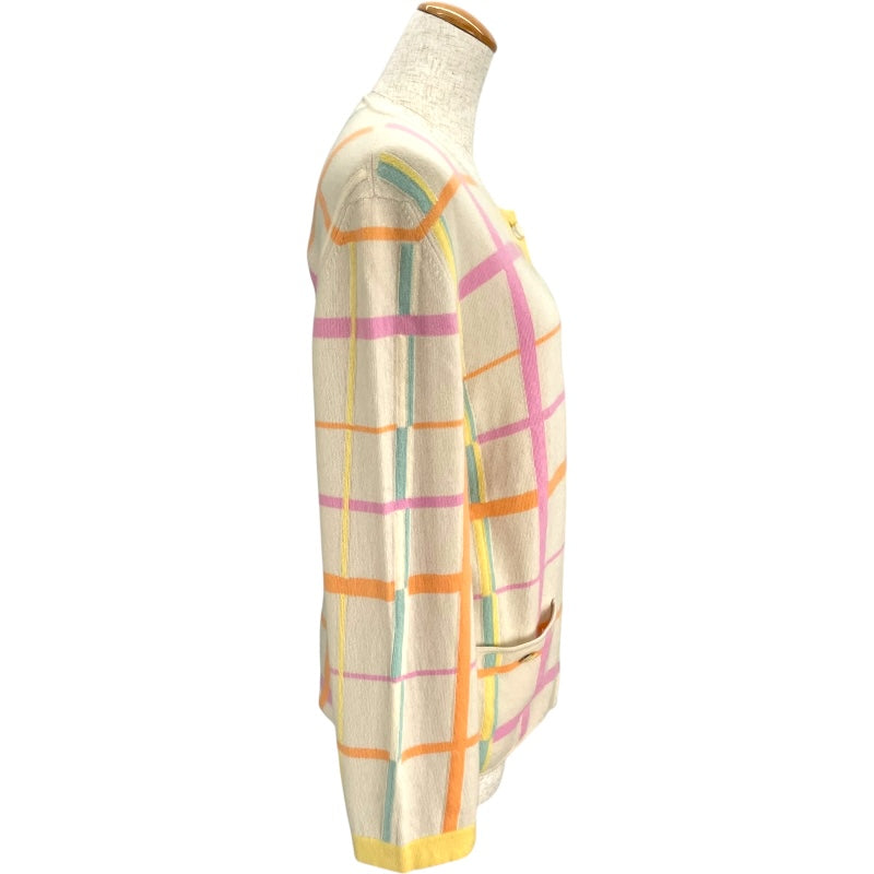 シャネル CHANEL チェック柄ニットカーディガン P12382 アイボリー カシミア レディース カーディガン