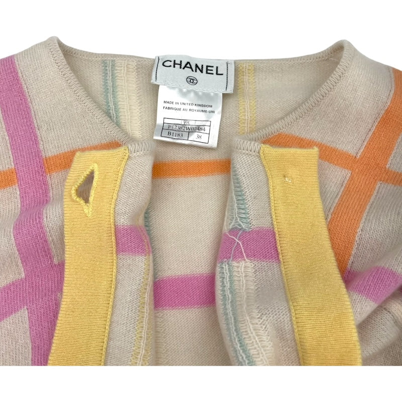 シャネル CHANEL チェック柄ニットカーディガン P12382 アイボリー カシミア レディース カーディガン