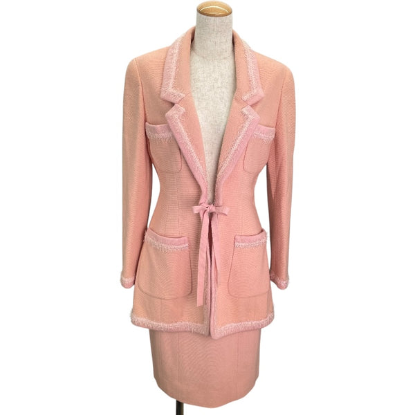 シャネル CHANEL ココマークボタンジャケット&スカート P04100 ピンク ウール レディース セットアップ