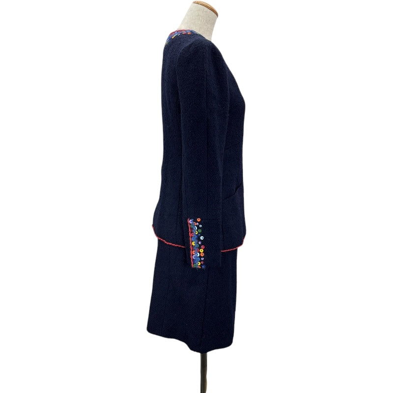 シャネル CHANEL 刺繍装飾ツイードセットアップ P09712V05945 ネイビー ツイード レディース セットアップ