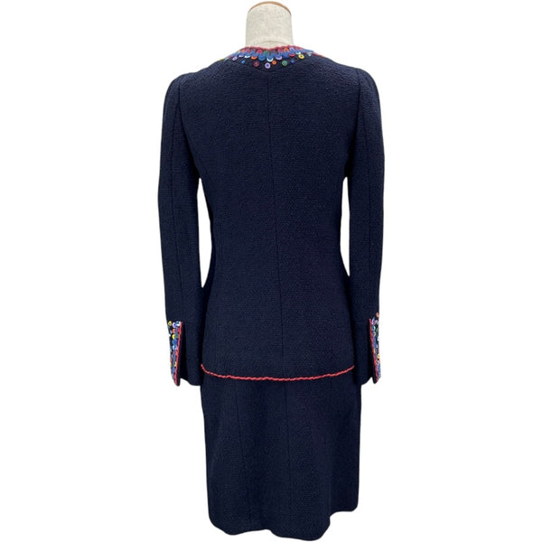 シャネル CHANEL 刺繍装飾ツイードセットアップ P09712V05945 ネイビー ツイード レディース セットアップ