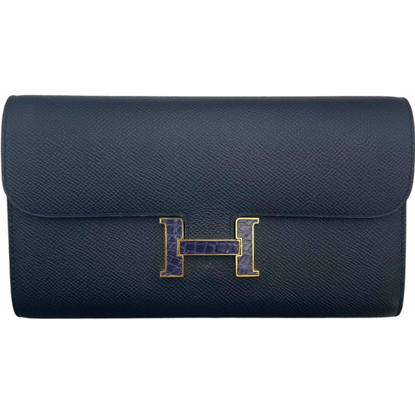 エルメス HERMES コンスタンス トゥーゴ― タッチ W刻印 ブルーインディゴ GD金具 エプソン/アリゲーター レディース 長財布