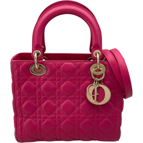 クリスチャン・ディオール Christian Dior レディディオールミディアム ピンク GD金具 カナージュ レディース ハンドバッグ