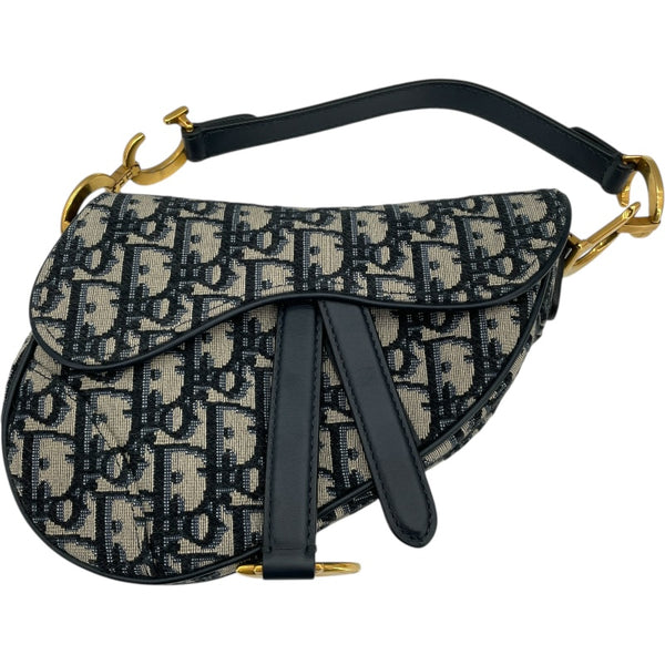 クリスチャン・ディオール Christian Dior サドルバッグ ミニ ネイビー GD金具 オブリークキャンバス レディース ショルダーバッグ