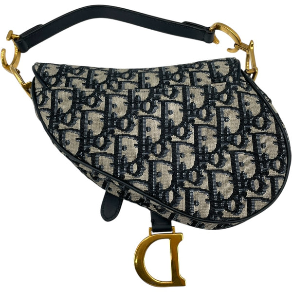 クリスチャン・ディオール Christian Dior サドルバッグ ミニ ネイビー GD金具 オブリークキャンバス レディース ショルダーバッグ