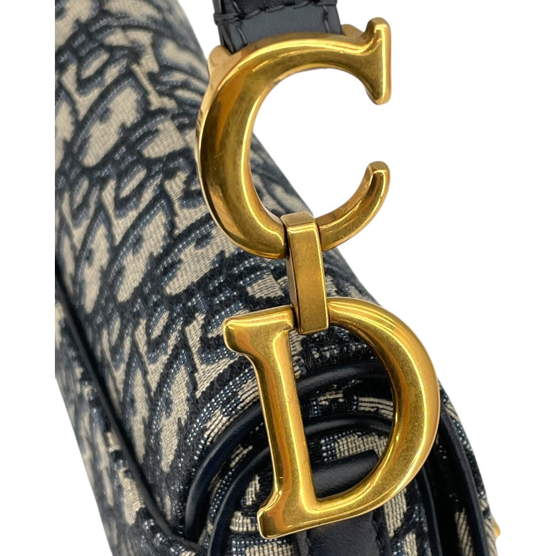 クリスチャン・ディオール Christian Dior サドルバッグ ミニ ネイビー GD金具 オブリークキャンバス レディース ショルダーバッグ