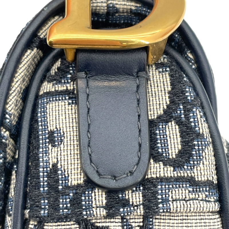 クリスチャン・ディオール Christian Dior サドルバッグ ミニ ネイビー GD金具 オブリークキャンバス レディース ショルダーバッグ