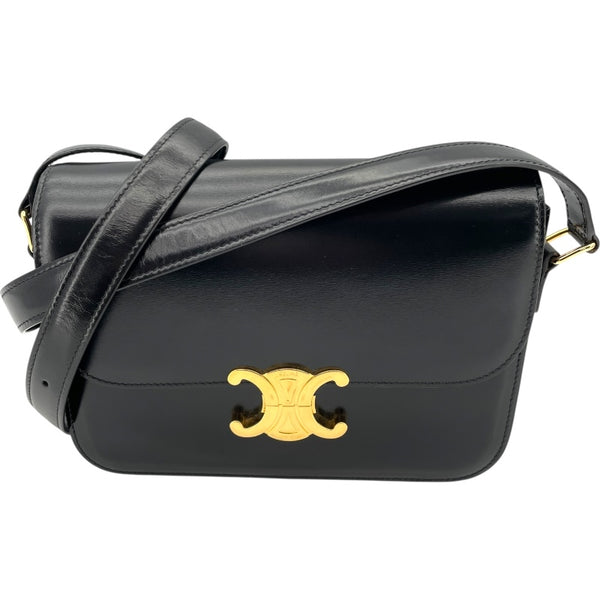 セリーヌ CELINE クラシックトリオンフショルダーバッグ 187363 ブラック シャイニーカーフ レディース ショルダーバッグ