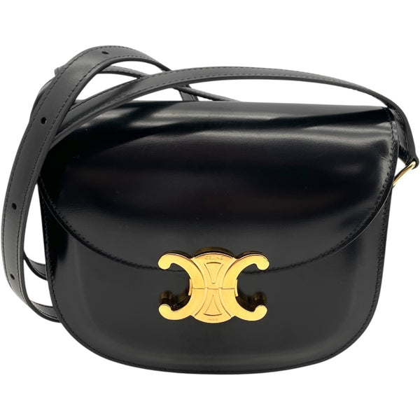 セリーヌ CELINE ティーン ブザス トリオンフショルダー 110413 ブラック シャイニーカーフ レディース ショルダーバッグ