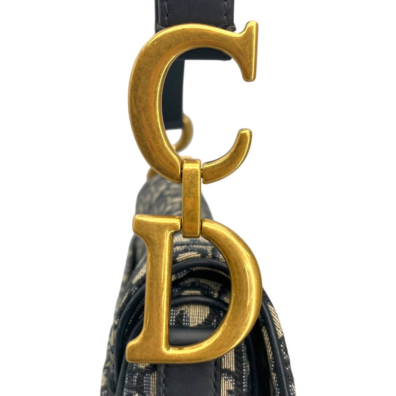 クリスチャン・ディオール Christian Dior オブリーク サドルバッグ ネイビー GD金具 キャンバス レディース ショルダーバッグ