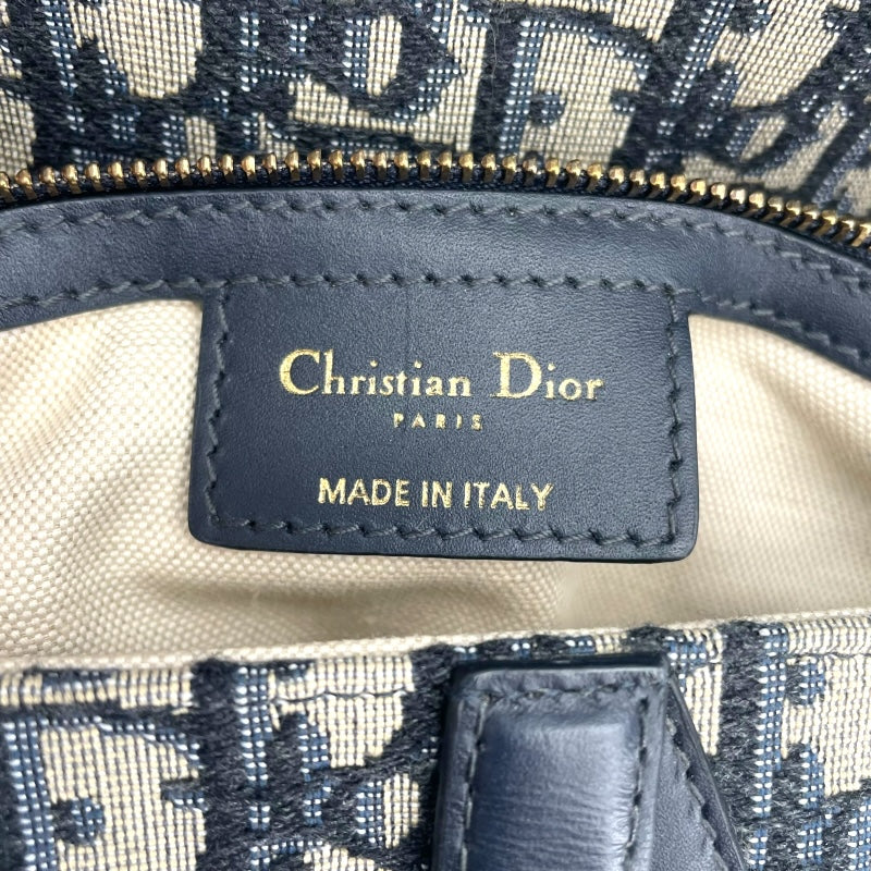 クリスチャン・ディオール Christian Dior オブリーク サドルバッグ ネイビー GD金具 キャンバス レディース ショルダーバッグ