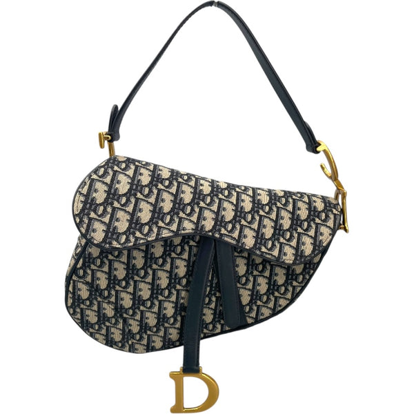 クリスチャン・ディオール Christian Dior オブリーク サドルバッグ ネイビー GD金具 キャンバス レディース ショルダーバッグ